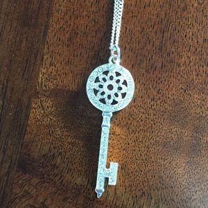 Key pendant silver long necklace with CZ